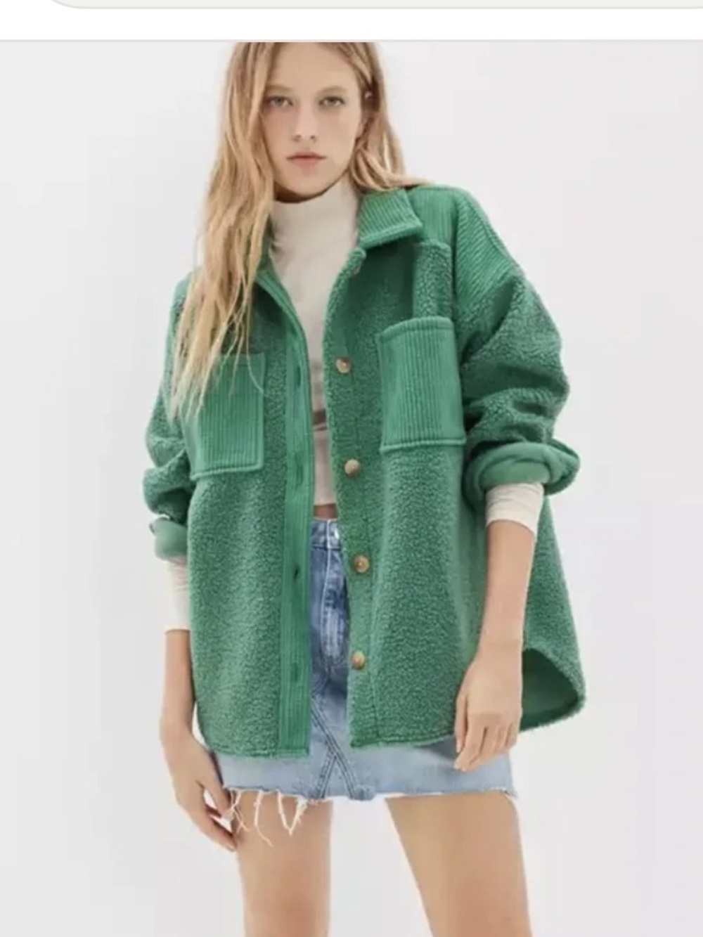 American eagle oversized Green Sherpa Button-Up Jacket women’s size L in green